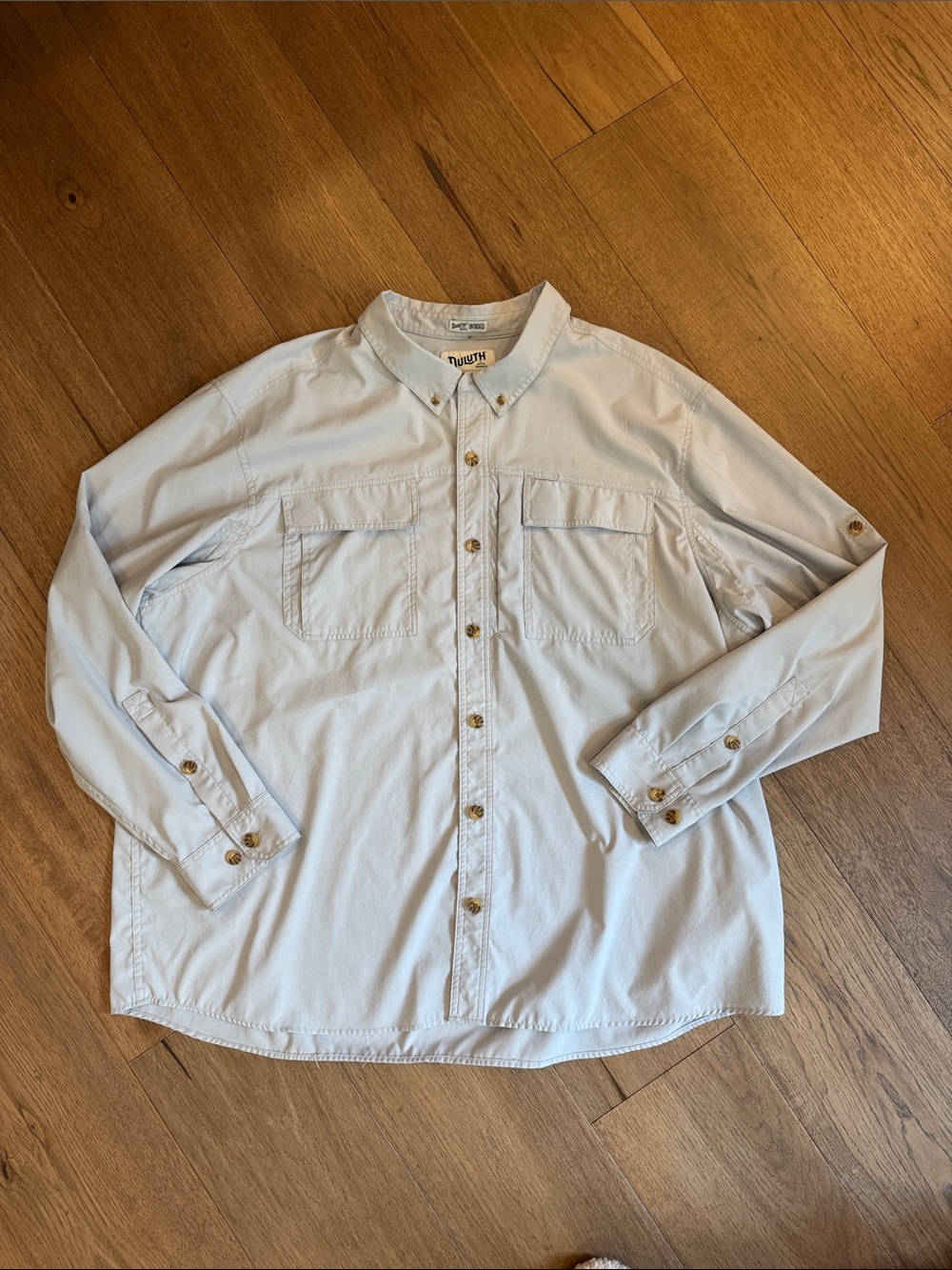 Duluth Light Grey Button-Up Shirt with Chest Pockets